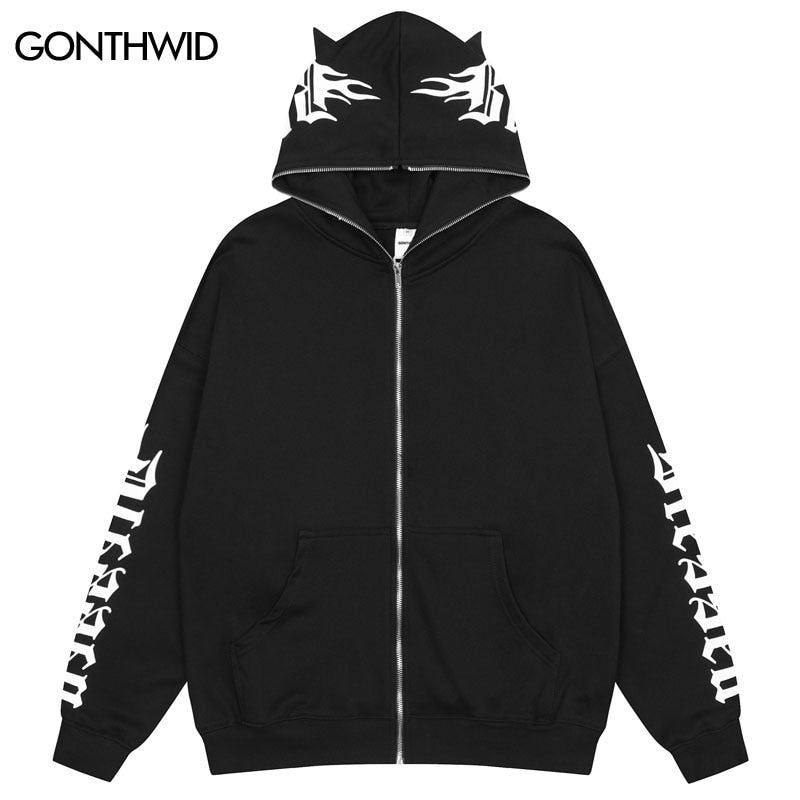 Hip Hop Hoodie Sweatshirt Jacket Y2K Streetwear Grunge Letter Print Zip Up Hooded Coat 2022 Vintage Harajuku Casual Cotton Tops
