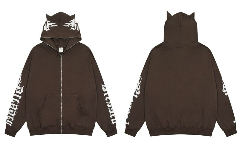 Hip Hop Hoodie Sweatshirt Jacket Y2K Streetwear Grunge Letter Print Zip Up Hooded Coat 2022 Vintage Harajuku Casual Cotton Tops
