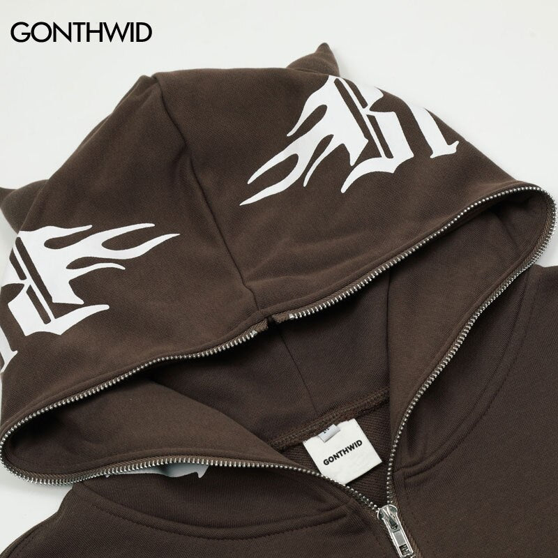 Hip Hop Hoodie Sweatshirt Jacket Y2K Streetwear Grunge Letter Print Zip Up Hooded Coat 2022 Vintage Harajuku Casual Cotton Tops